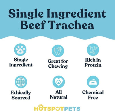 hotspot pets Premium Beef Trachea for Dogs 6" Strips Split - (40 Pack) All Natural Grass-Fed Beef Dog Chews, Rich in Glucosamine Chondroitin for Joint Health, Single Ingredient No Rawhide Dog Treats