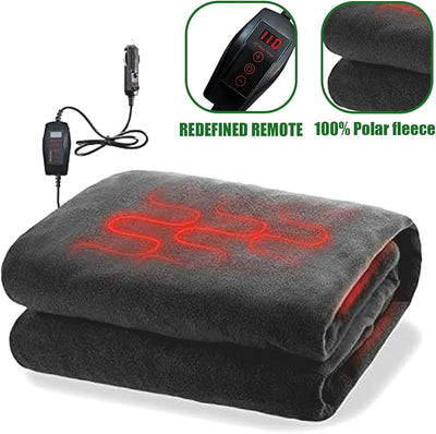 ZONETECH Heating 12V Polar Fleece Material Blanket - Ideal for Summer Camping, Road Trips, Picnics, or Relaxing in The Convenience of Your Vehicle or Home