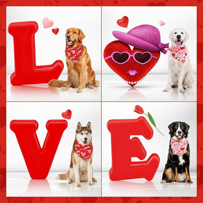 Vivifying Valentine's Day Dog Bandanas - 2 Pack Romantic Pet Accessories with Love Hearts, Dog Scarf for Spoiling Your Pooch on February 14th (X-Large, Red & Pink)