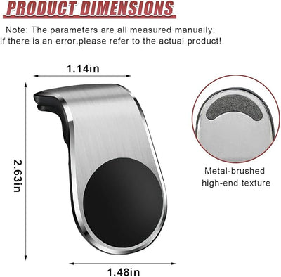 YoRise Magnetic Car Phone Holder, L Type 360° Rotatable Adjustable Car Air Vent Cellphone Mount, No-Hand Clip-On Navigation Bracket, Universal Vehicle Smartphones Stand Accessories (Silver-2PCS)