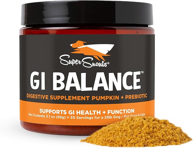 Super Snouts GI Balance Digestive Supplement for Dogs & Cats, 3.1 oz Pumpkin Powder for Dogs & Prebiotic Gut Health, Immune Support