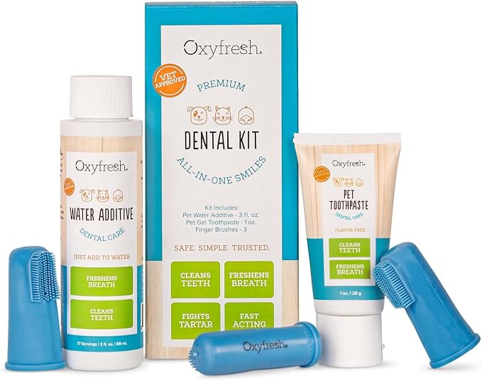Premium Pet Dental Kit for Dogs & Cats – Easiest Breath Freshener & Teeth Cleaning Solution for Fresh Breath, Clean Teeth, Plaque & Tartar Control – 1oz Toothpaste + 3oz Water Additive