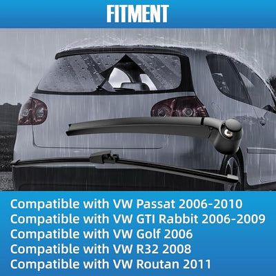 Rear Winshield Wiper Blade Arm Compatible with VW GTI Rabbit Golf 2006 R32 2008 Routan 2011, Compatible with Passat B6 Wagon 2006-2010, 6Q6955707C 6Q6955425A 6Q6955435D Winter Wiper Arm
