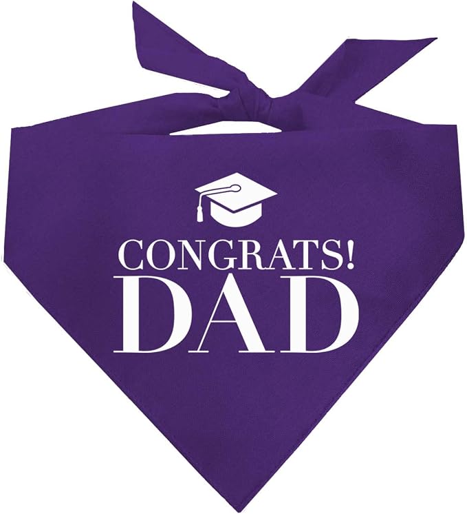 Congrats Dad Dog Bandana | 100% Cotton Adjustable Triangle | Made in USA | Graduation | College | Senior Year | Family Support | Class of |Purple, One Size (420)