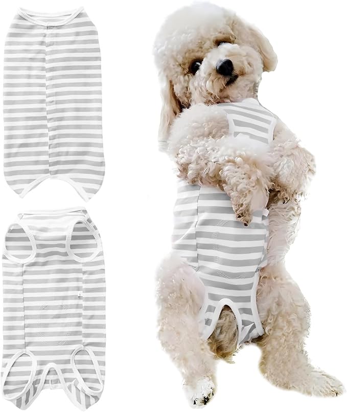 Dog's Recovery Suit Post Surgery Shirt for Puppy, Small Dog Surgical Recovery Suit for Female Male Dogs, Dog Onesie Protect Surgical Wound(Grey White Stripe-s)