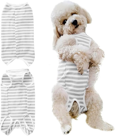 Dog's Recovery Suit Post Surgery Shirt for Puppy, Small Dog Surgical Recovery Suit for Female Male Dogs, Dog Onesie Protect Surgical Wound(Grey White Stripe-s)