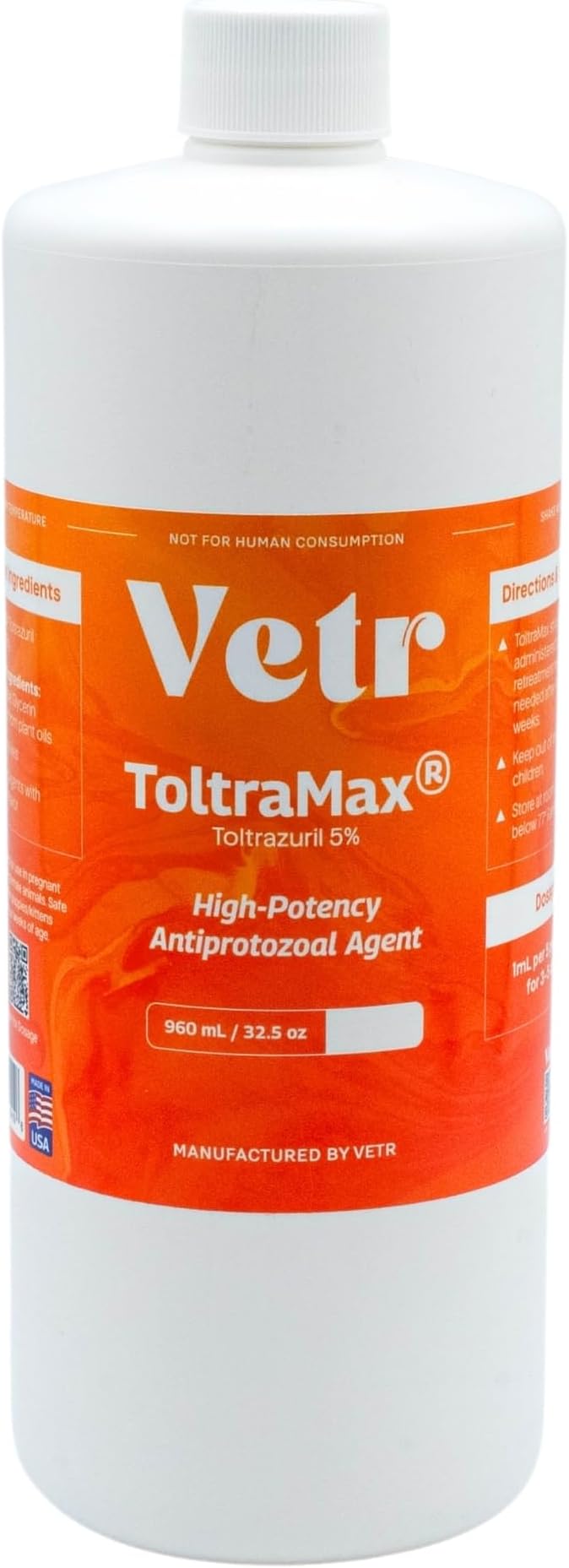 Toltrazuril 5.0% for Horses, Dogs, Cats, 960mL/32.4 Ounce, for Non-Food Chain Animals, Peanut Butter