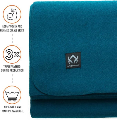 Arcturus Military Wool Blanket - Warm, Thick, Washable - Great for Outdoors, Camping, Stadium Blanket, Picnics, Travel - Car & Bushcraft Survival Kits