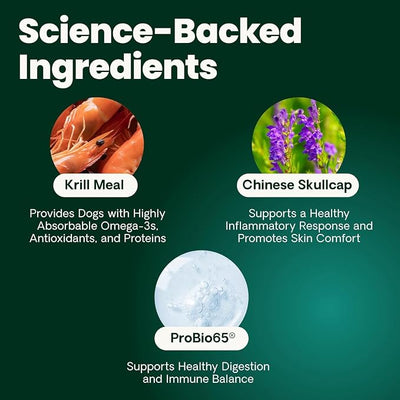 VetriScience Allergy Plus Immune Support Supplement for Dogs, Duck Flavor, 75 Chews Probiotic Allergy Relief for Dogs with Itchy Skin, Paw Licking, Watery Eyes, Sneezing and GI Support