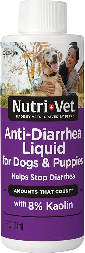 Nutri-Vet Anti Diarrhea for Dogs Liquid, Fast Acting Dog Diarrhea Relief, Soothes Upset Stomach, Helps Firm Stool, Kaolin Pectin Digestive Support for Sudden Tummy Issues, 4 oz