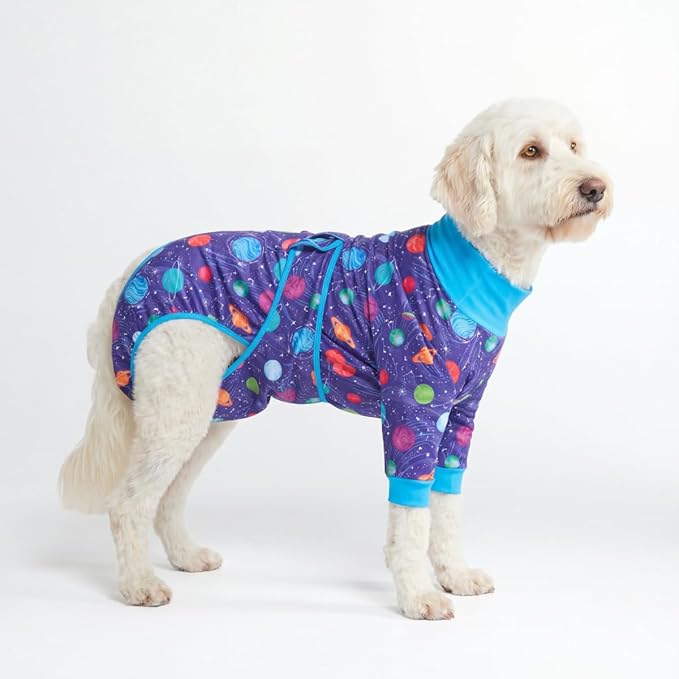Spark Paws Dog Surgery Recovery Suit – Dog Recovery Suit After Surgery, Anti-Lick Dog Onesie, Abdominal Wound Protector, Soft Cone Alternative for Spay Neuter Male Female Pet Recovery - Planets - 2XL
