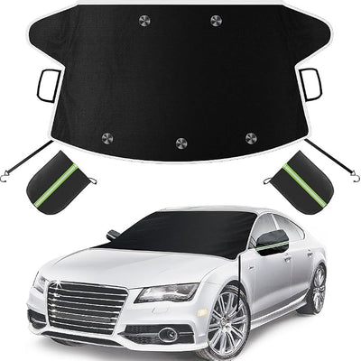 Car Windshield Cover for Ice and Snow, Windshield Snow Cover, Performance Brake Kitswith Side Mirrors Cover for Snow, Ice, UV Fits Most Cars, Trucks, Vans, SUVs, Glow Strips