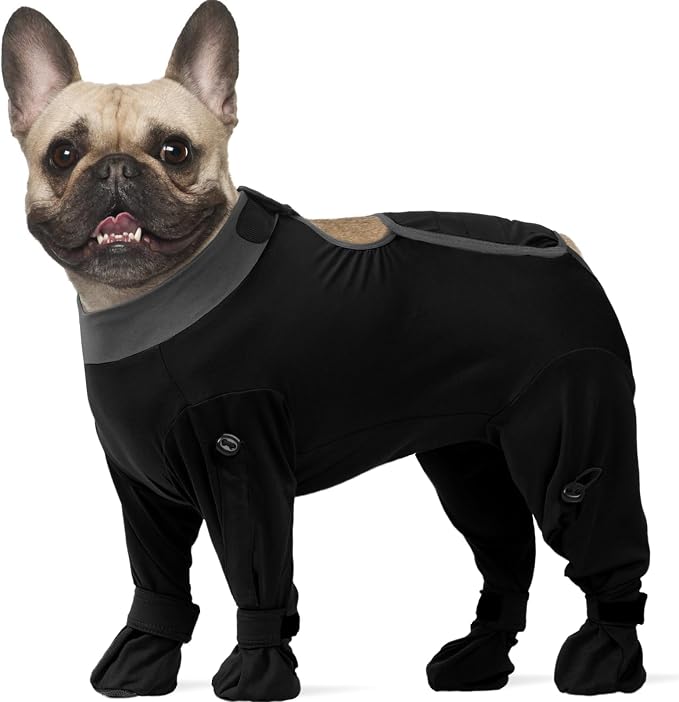 ROZKITCH Post-Surgery Dog Recovery Suit, Anti-Licking Bodysuit for Dogs, Neuter & Spay Recovery Shirt, Full Coverage Surgical for Medium Dogs, Cone Alternative Four-Sleeve Black L