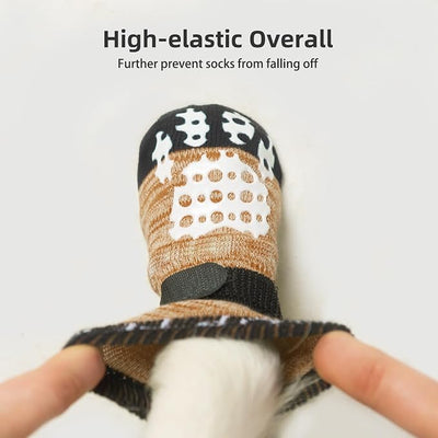 PUPTECK Anti-Slip Dog Socks with Double Sides Grips for Small Medium Large Dogs Hardwood Floors Prevents Licking, Dog Shoes for Hot Pavement Traction Control Paw Protector for Senior Dogs, Khaki L