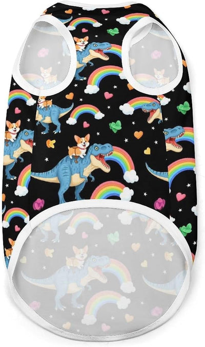 Fall Winter Soft Dog Sleeveless Vest, Breathable Pet Sweatshirt Funny Corgi Dinosaur for Small Medium Puppies, Large