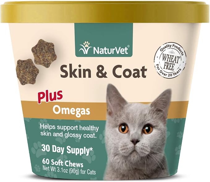 Skin & Coat Plus Omegas for Cats – 60 Soft Chews | Supports Healthy Skin & Glossy Coat | Enhanced with Omega-3, Omega-6 & Biotin | 30 Day Supply