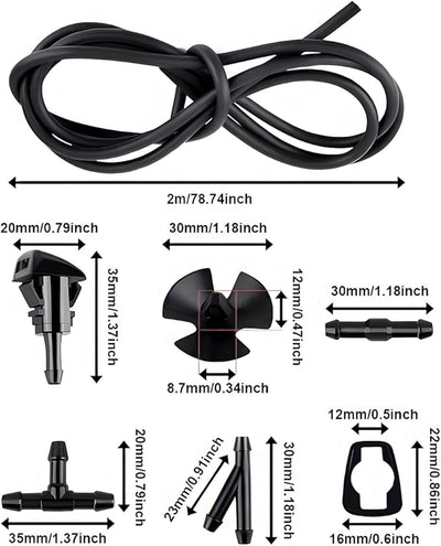 AUCELI Windshield Washer Hose Kit, 3 Pcs Hose Connectors, 4 Fan Nozzles, 2M Washer Fluid Hose, 4 Rubber Gaskets, Connect Car Water Pump and Nozzles, 42 Pcs Set Suitable for Most Car