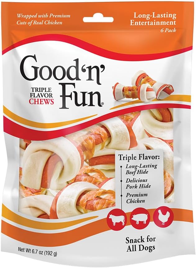 Good N' Fun Triple Flavor Chews, Rawhide Treats for Dogs