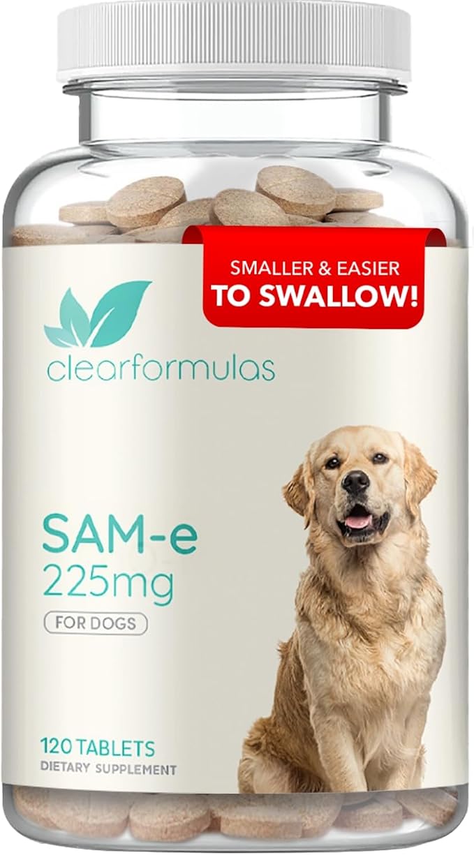 Liver Support for Dogs with SAM-e - Chewable SAM-e for Dogs Bone Mood Brain and Liver Support Supplement with Easy Absorption 225mg S-Adenosyl-L-Methionine - Made in a cGMP US Lab (Single)