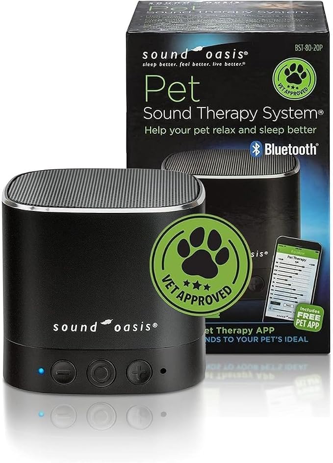 Pet Bluetooth Sound Machine, 20 Dr Developed Calming Sounds to Soothe, Relax, Separation, Anxiety, Stress Relief, Sleep for Canine, Puppy, Dog, Cat for Storms, Fireworks, Barking, Travel