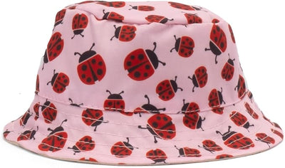 THE WORTHY DOG Ladybugs Bucket Hat for Dogs – Lightweight Pet Sun Hat with Adjustable Chin Strap, Soft Brim & Bright Colors - Pink, Medium