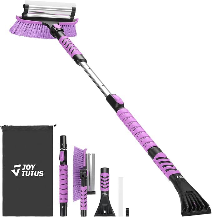 JOYTUTUS 41.5IN Extendable Snow Brush and Ice Scraper, 270°Pivoting Snow Scraper Brush for Car Windshield, Telescoping Ice Scraper, Foam Grip, Heavy Duty Snow Remover for Cars, Trucks, SUV (Purple)