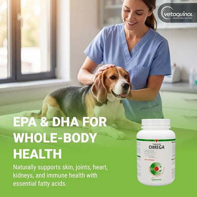 Vetoquinol Triglyceride Omega - Fish Oil for Dogs & Cats - Supports Healthy Skin, Coat & Normal Immune Response - Supplement with Vitamin Blend for Heart, Eye, Bone & Muscle Support - 250 Capsules
