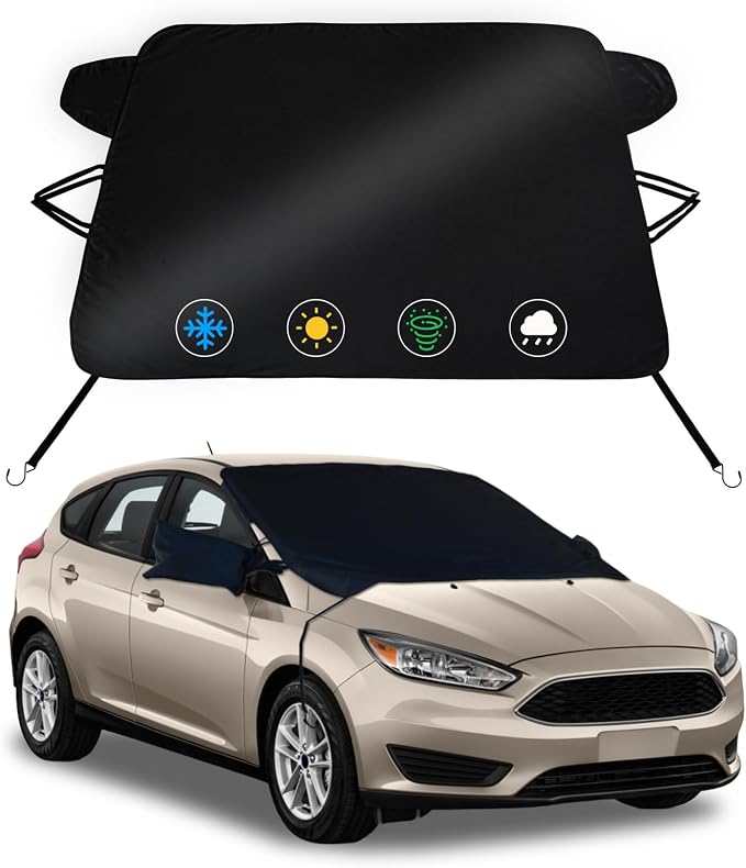 Windshield Cover for Ice and Snow for Ford Focus 2012-2018,2-Layer Oxford Fabric Windshield Snow Protector Waterproof Winter Accessories Frost and Ice Removal Shield for Snow, Sun, Rain, Dust(65"x47")