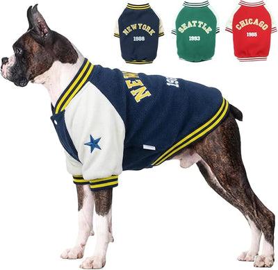 XXXL Dog Winter Jacket – Extra Large Doggy Fleece Coat for Cold Weather, Warm Sport Outfit for Dogs, Thick Pet Baseball Clothes, Pup Sportwear for Weimaraner, Christmas Puppy Costume, Blue