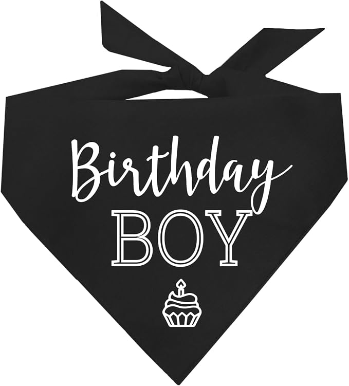 Birthday Boy with Cupcake Dog Bandana | 100% Cotton | Made in USA | Birthday | Pawty | Party Theme | Celebration Supplies | Photoshoot | Black X-Small (214)