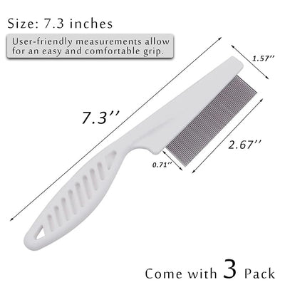 Kopal Flea Combs & Lice Brushers for Dogs and Cats, Fine Tooth Combs 3-pc, White