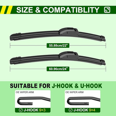 QUALITY 24in + 22in Premium All-Season Windshield Wiper Blades for Original Equipment Replacement(Set of 2)