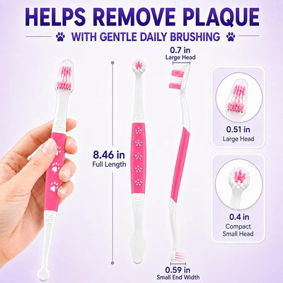 Dog Toothbrush, Dual-Head, for Medium-Large Dogs,Pink | Soft Bristles for Gentle Cleaning ,60° Curved Bristles for Better Coverage ,Comfortable for Sensitive Gums
