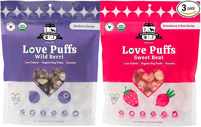 Lord Jameson Wild Berri and Sweet Beat Bundle – Low Calorie Dog Training Treats, Organic Crunchy Dog Treats, Gluten Free & Plant-Based, USDA Certified, Made in USA
