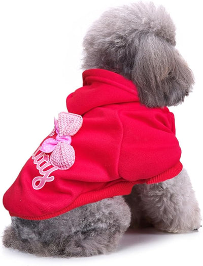 Jecikelon Print Dog Hoodies for Small Dogs with Bow, Soft Fleece Puppy Clothes for Pet Cat, Warm Winter Outfits Cold Weather Coats, Cute Sweatshirt Puppies Costume (Red, X-Large)