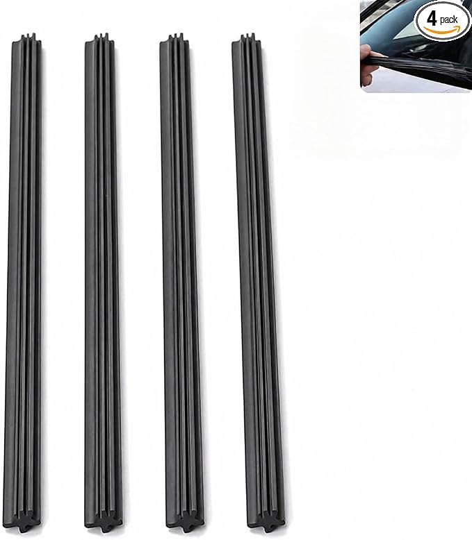 4 PCS 24 Inch Windshield Wiper Blade Refill, DIY Cuttable Adjustable Rubber Wiper Strip, Frameless Windshield Wiper Replacement Insert, Universal for Most Cars, SUVs, Trucks (Black)