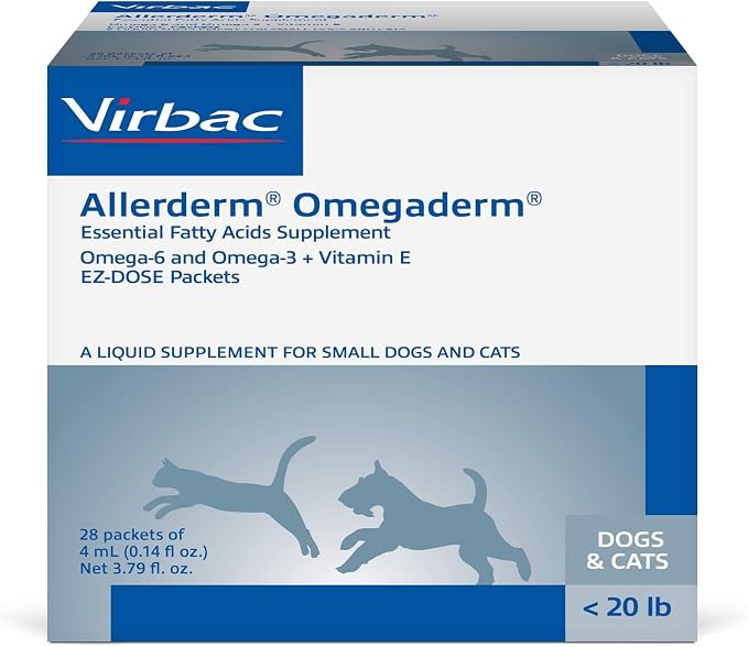 ALLERDERM OMEGADERM® Essential Fatty Acids Supplement - Omega 3, Omega 6, Vitamin E supplement | Allergy Support for Cats/Small Dogs – 28 daily doses