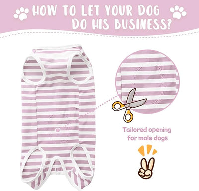 Dog's Recovery Suit Post Surgery Shirt for Puppy, Small Dog Surgical Recovery Suit for Female Male Dogs, Dog Onesie Protect Surgical Wound(Purple White Stripe-XXS)