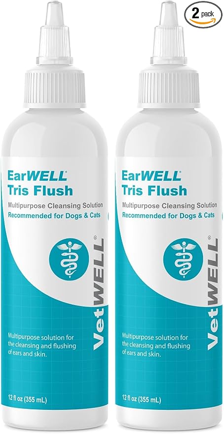 Dog Ear Cleaner Solution & Infection Treatment for Dogs & Cats, Tris Otic Cleanser Drops Helps Eliminate Odor and Relieve Infections - 12oz (Pack of 2)