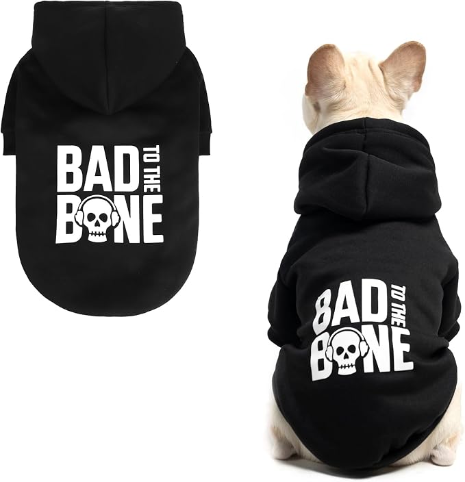 Bad to The Bone Dog Sweater with Leash Hole - Warm Fleece Dog Hoodie & Winter Coat for Small to Large Dogs