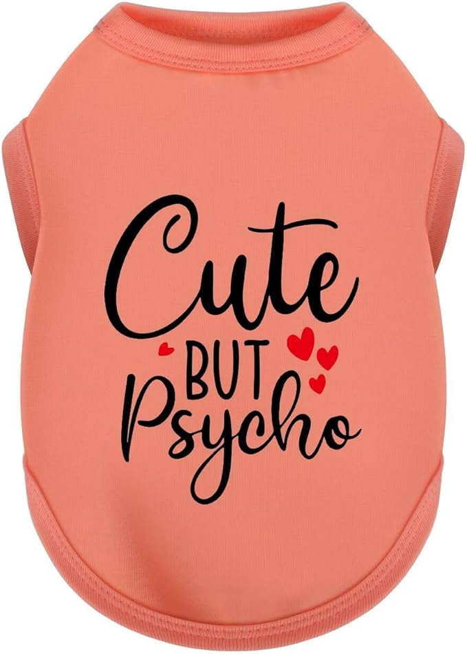 Stylish Dog Clothes: Expressive Cotton Puppy Shirt Vest for Small and Medium Dogs, Featuring 'Cute but Psycho' Slogan Print - Perfect for Showing Off Your Pet's Unique Style! Watermelong Red S