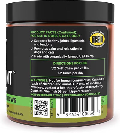Super Snouts Hemp & Joint Chew for Dogs & Cats, 30 Chews (Up to 60 servings) – Hip + Joint Supplement with Green Lipped Mussels + Hemp – Helps with Mobility and Joint Comfort
