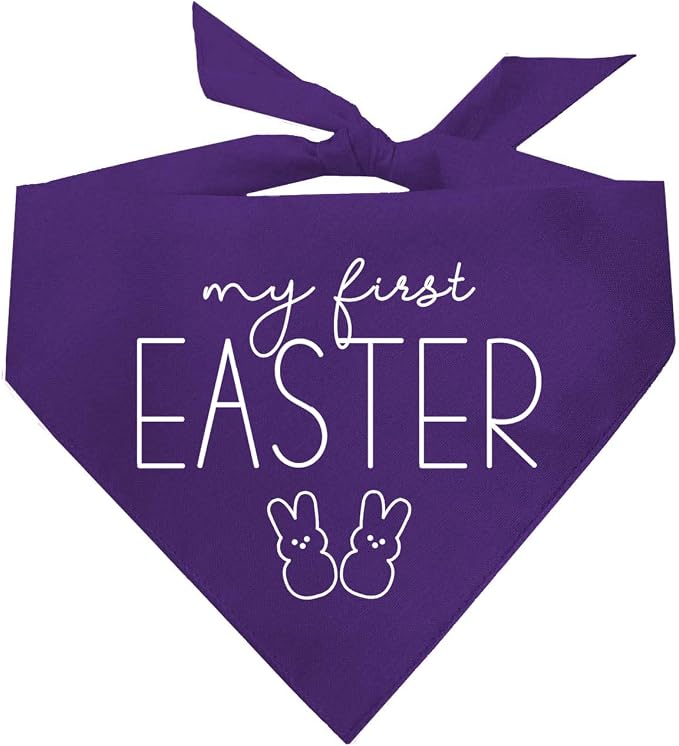 My First Easter Dog Bandana | 100% Cotton Adjustable Triangle | Made in USA | Easter Bunny | Egg Hunt| Funny Outfit Prop Photoshoot |Purple, X-Small (392)
