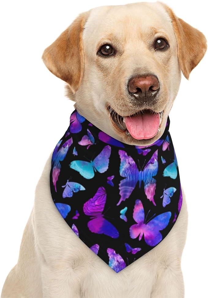 Butterfly Blue Purple Dog Bandana Scarf Triangle Bibs Pet Accessories Cat Kerchief