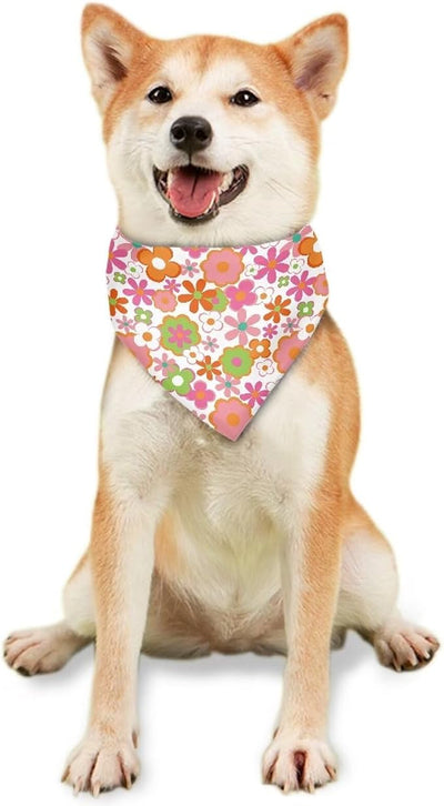 KEIAHUAN Floral Dog Bandana Pink Washable Dogs Scarf Female Square Dog Bib Kerchief Reversible Adjustable Handkerchief Scarves Breed Accessories