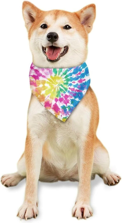KEIAHUAN Rainbow Tie Dye Dog Bandana Washable Reversiable Bandanas Abstract Spiral Rainbow Colorful Dog Bib Scarf for Small Medium Large Dogs and Cats