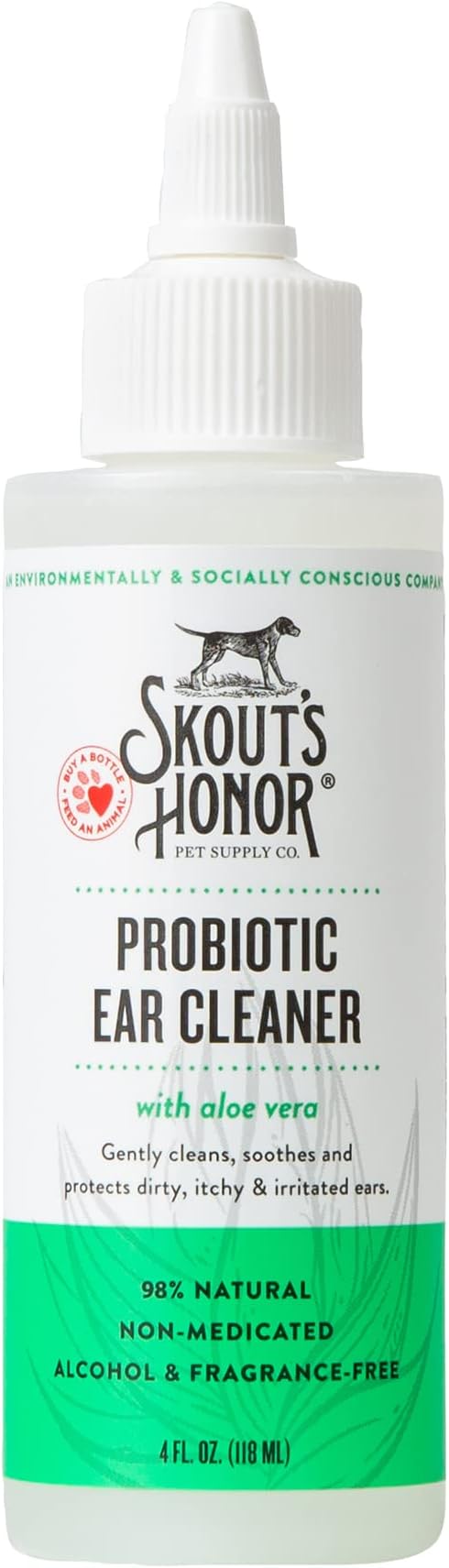 SKOUT'S HONOR Probiotic Dog Ear Cleaner Solution with Aloe Vera - Alcohol-Free, Fragrance-Free, Non-Medicated Ear Wash for Dogs - Microbiome Friendly Certified, 4 oz.