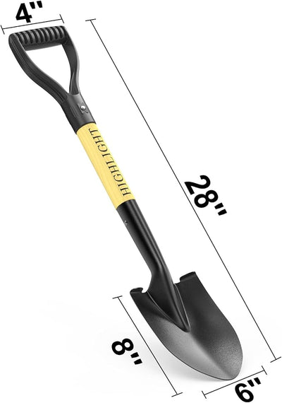 HIGHLIGHT 28-Inch Round Point Small Garden Shovel for Kids, Shovels for Digging with Wooden D-Handle, Compact Spade for Gardening, Beach, Camping & Snow