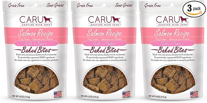 Soft n' Tasty Baked Bites Salmon Bites Dog Treats for Training - Real Meat with Blueberries & Cranberries - 4 oz Bags - Pack of 3
