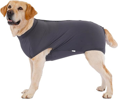 LovinPet Dog Recovery Suit, Snap-Back Post-Op Onesie for Large Dogs, Post-Spay Bodysuit for Female Dogs with Cushioned Belly Panel, Grey, L